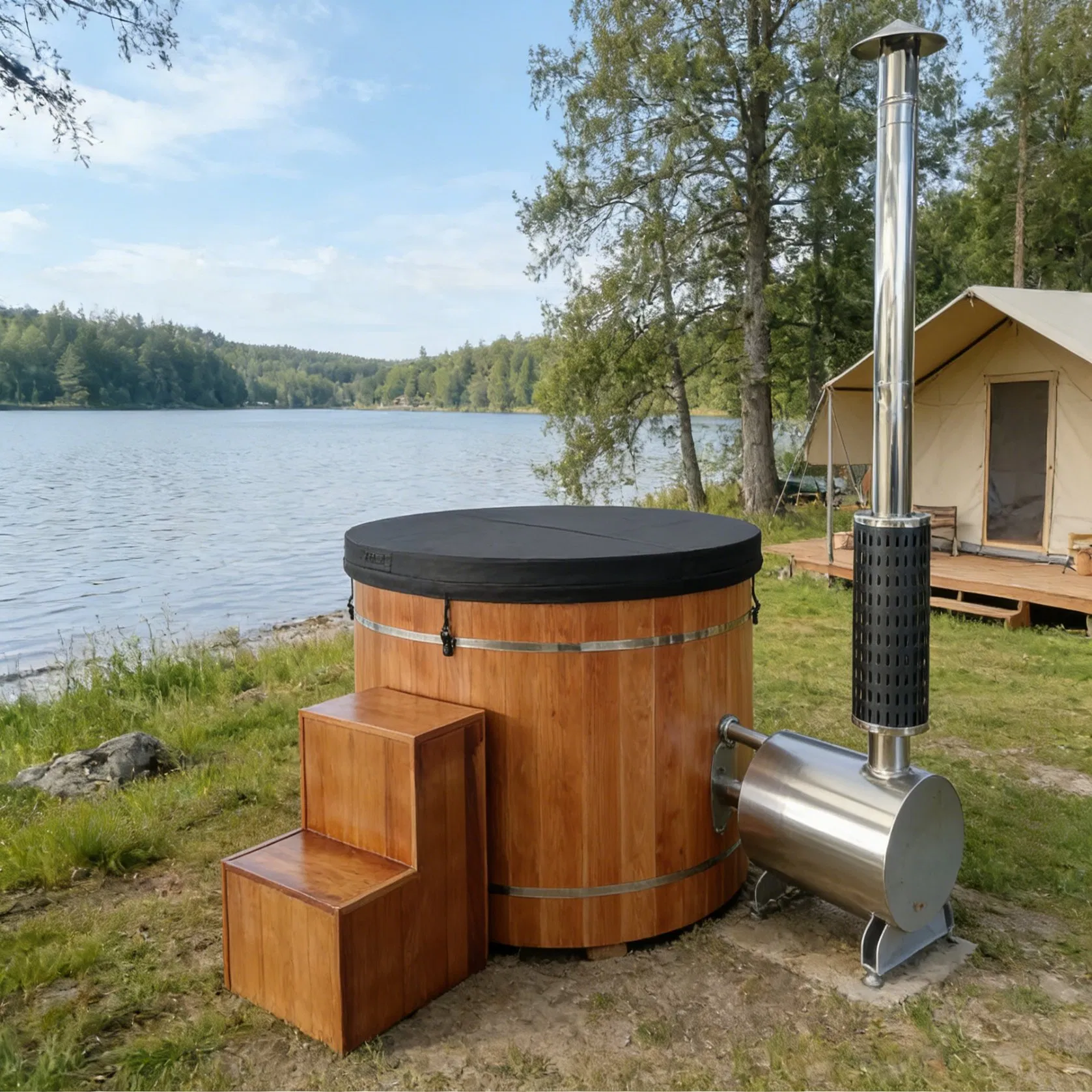 Портативная деревянная бочка-джакузи с подогревом
