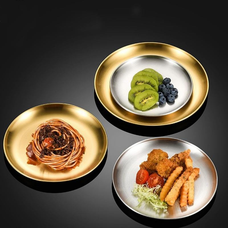 5.5 Inch Stainless Steel Gold Round Dinner Dishes Plate for Barbecue Picnic