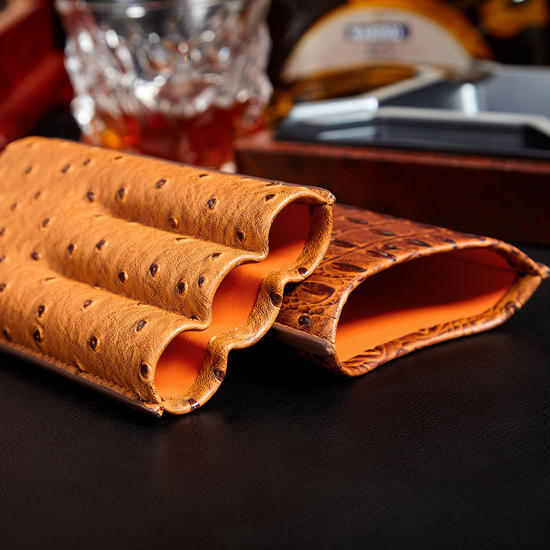 Ea455 Luxury Men Portable Cigar Travel Case Microfiber Factory Price Storage 3 PU Leather Cases