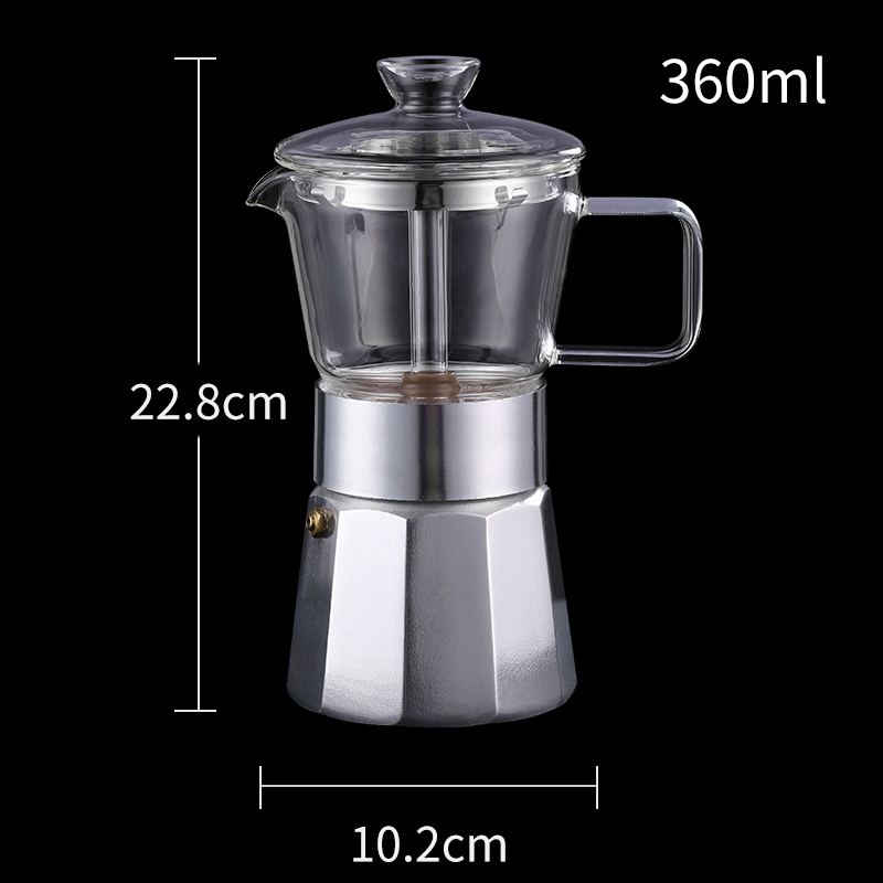 Customized Factory Sale Mini Espresso Coffee Moka Pot Italy Transparent Glass Single Tube Moka Pot