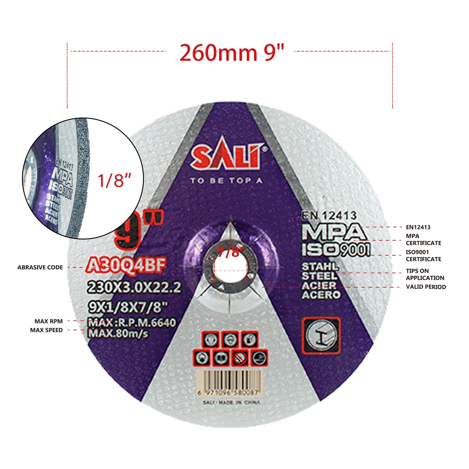 Sali 230*3*22.2mm Metal Grinding Disc 9inch Grinding Wheel for Metal