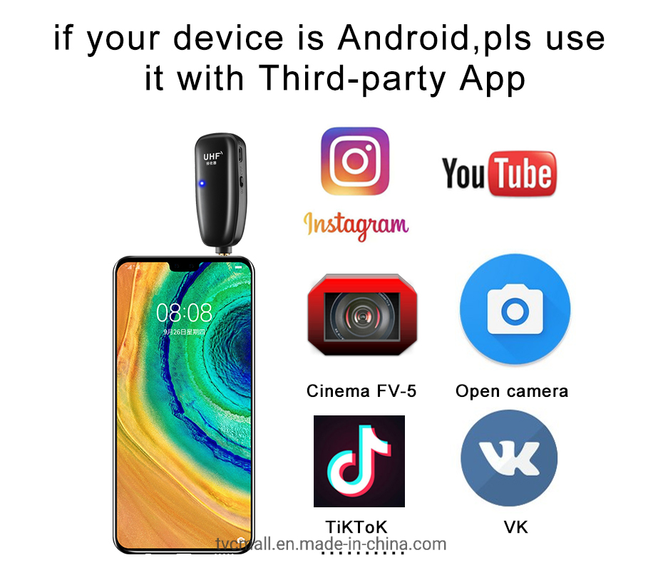 UHF 50m Interview Voice Recording Mic System Speaker Wireless Lavalier Lapel Microphone for iPhone Android DSLR Camera