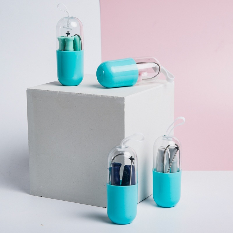 Capsule Straw Box Food Grade Silicone Straw Set