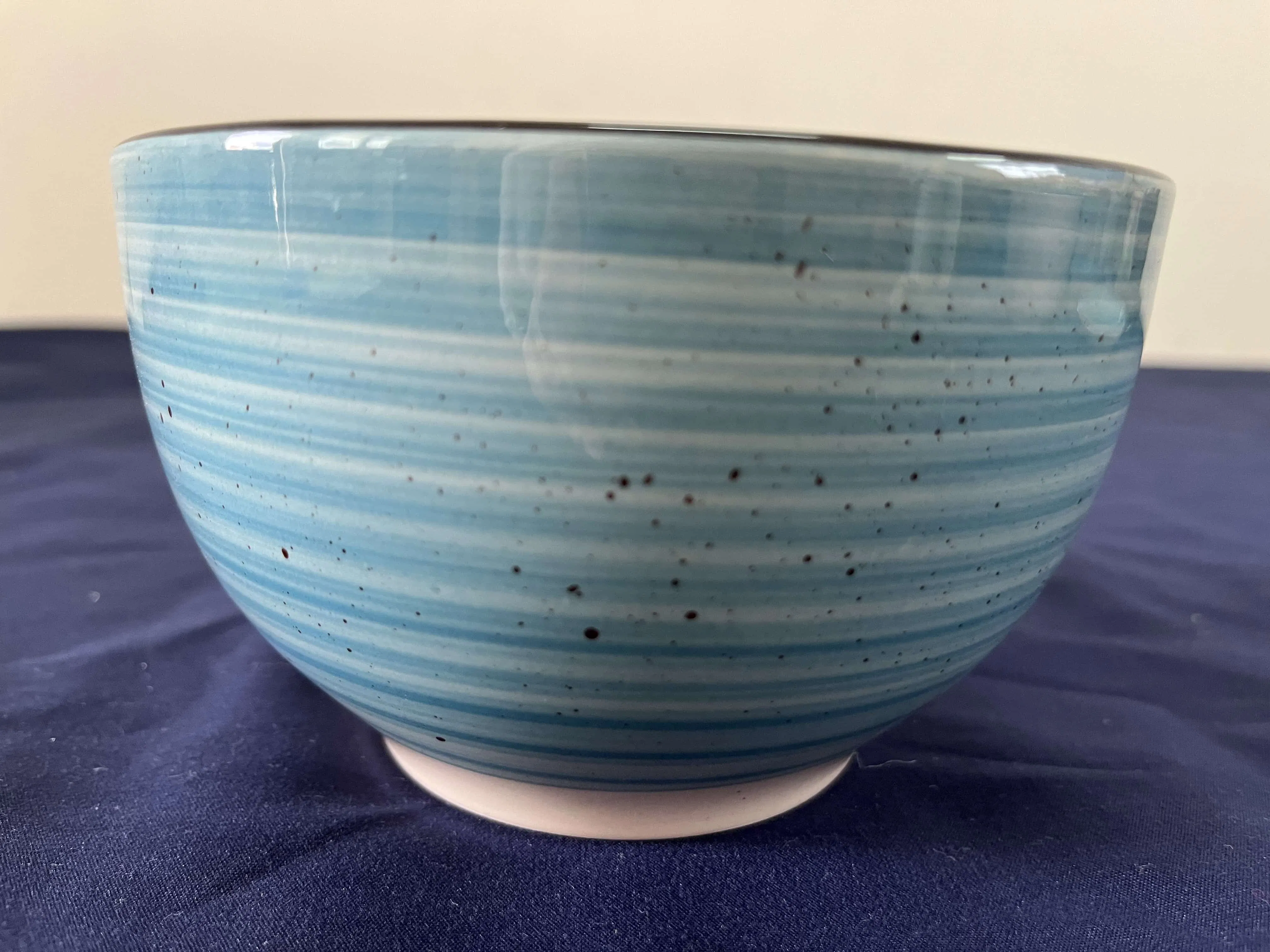 Blue Cross Grain (light brown bottom) Smooth Ceramic Bowl and Plate 4-Piece Set Can Be Customized