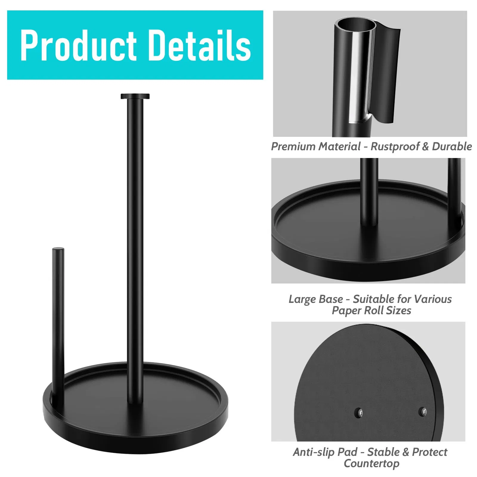 Standing Tissue Paper Towel Roll Holder Rack Countertop