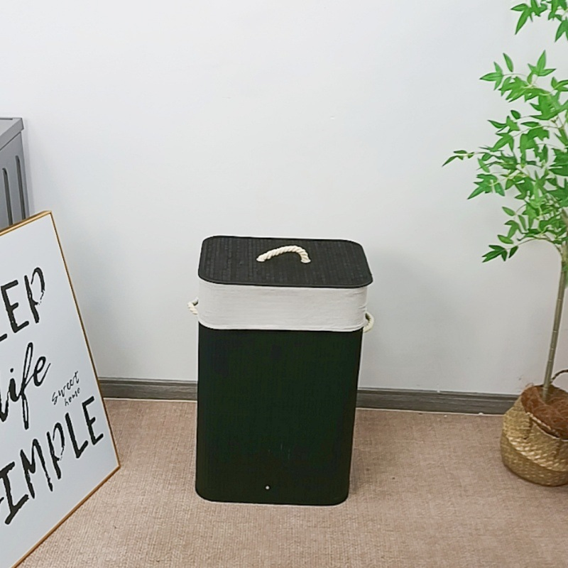 Foldable Storage Hamper Natural Bamboo Laundry Basket with Removable Washable Lining