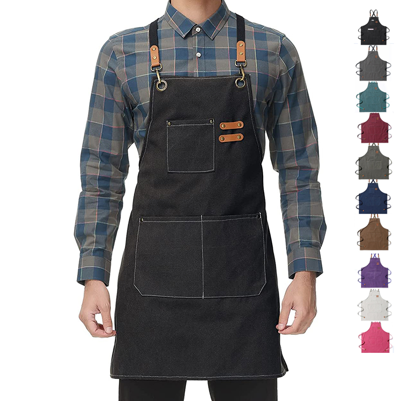 Wholesale Custom Durable Washed Canvas Chef Barista Garden Cooking Restaurant BBQ Apron for Men