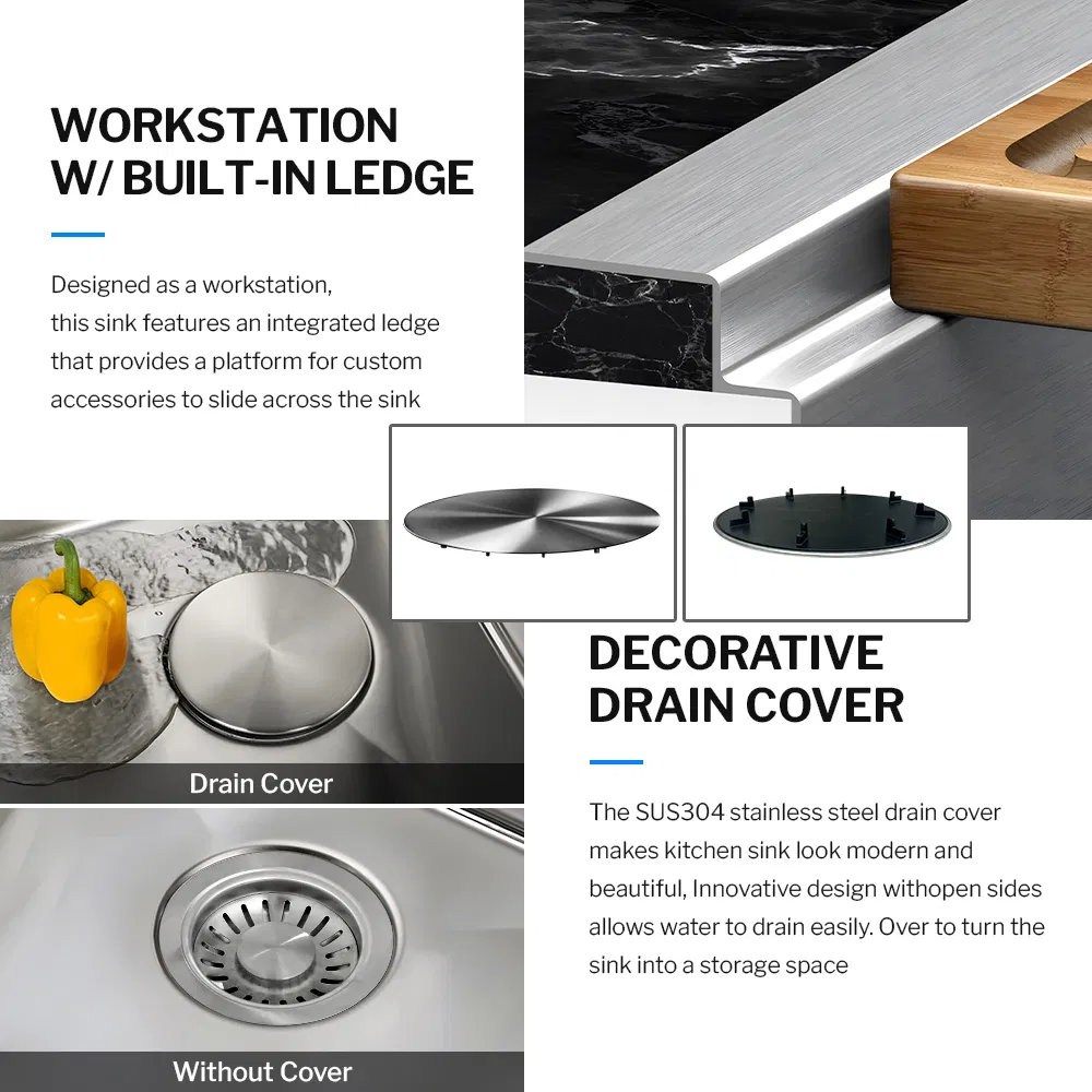 Double Bowl Drainboard Kitchen Sink 304 Stainless Steel Kitchen Sink Topmount Farmhouse Kitchen Sink