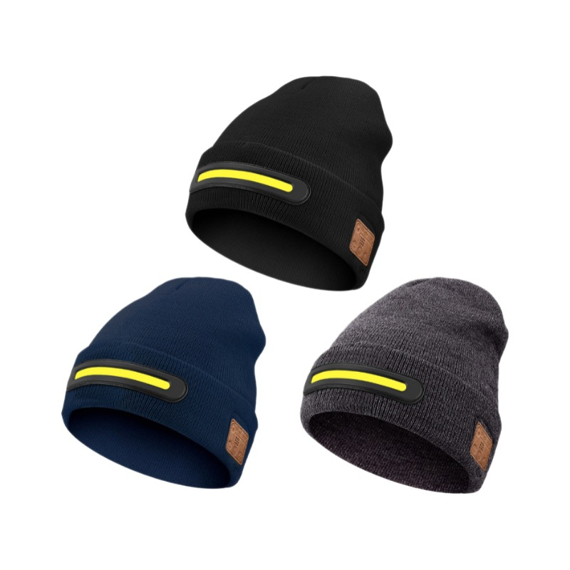 Rechargeable LED Light-up Bluetooth 5.0 Music Beanie Winter Unisex Knitted Cap Night Running LED Bluetooth Music Headset Hat for Outdoor Sports