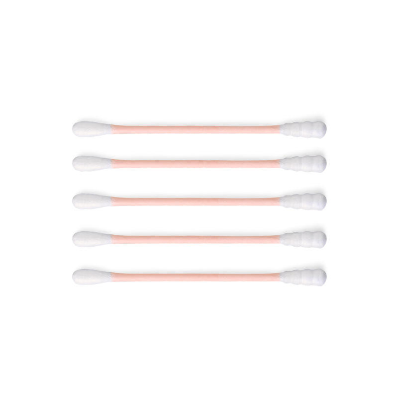 Single Individually-Wrapped Cotton Swabs with Spiral Colored Pink Rods and Double Heads, Disposable