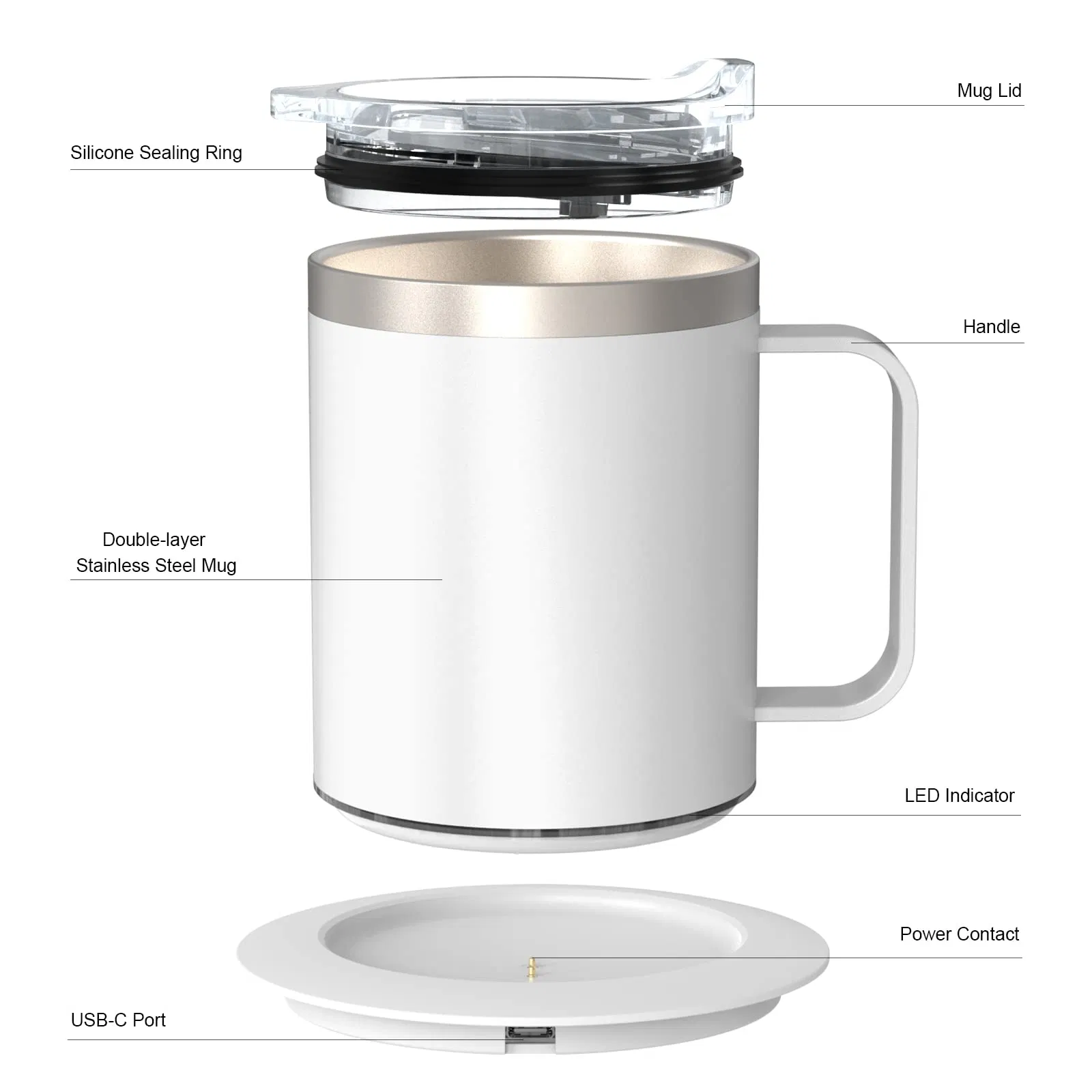 Heating Mug with Double-Layer 18/8 Stainless Steel Smart Heated Coffee Mug