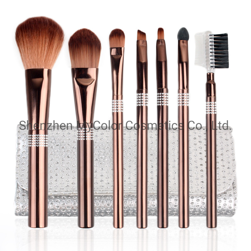 7PCS Set Bling Makeup Brush Set Premium Foundation Lip Eye Cosmetic Brush Kit with Makeup Bag