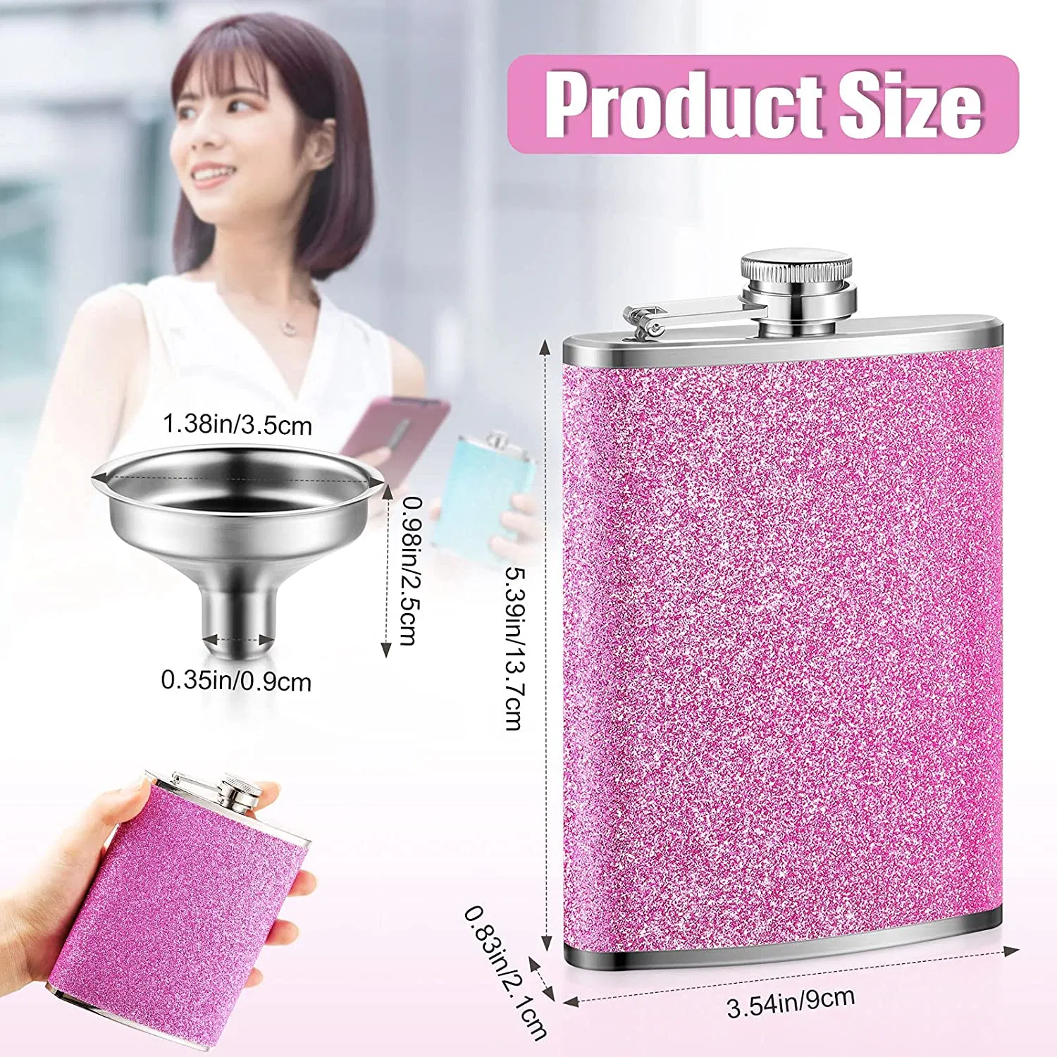 8 Oz Stainless Steel Colorful Glitter Hip Flask Alcohol Liquor Flask with Funnel for Women Ambassador