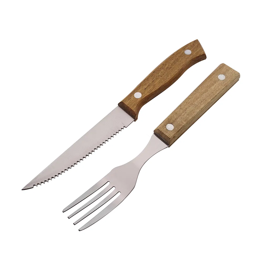 2PCS Wooden Handle Steak Knife and Fork Set