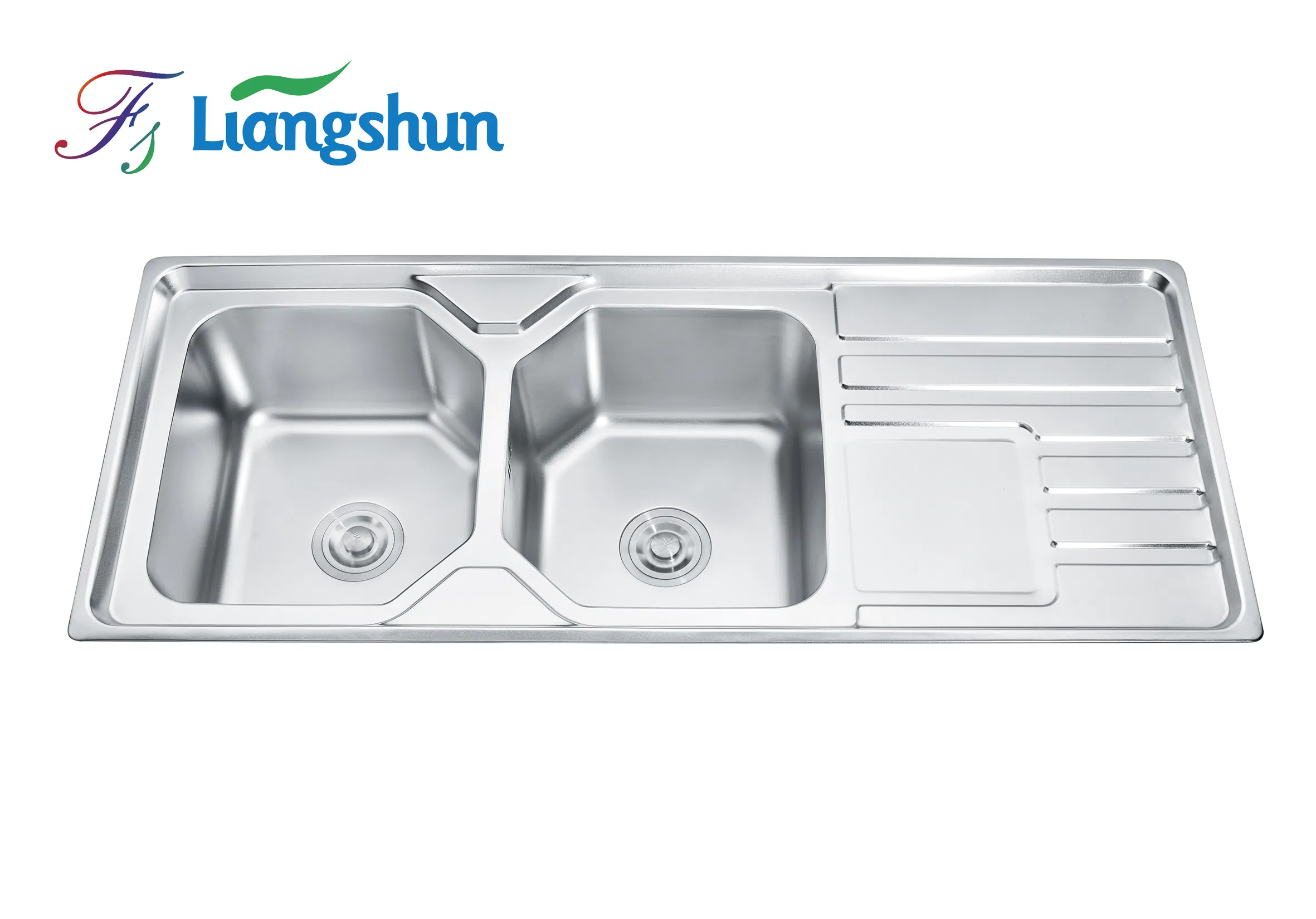 China Produce Double Bowl Stainless Steel Kitchen Sink with Drainboard Industrial Kitchen Sink with Plate