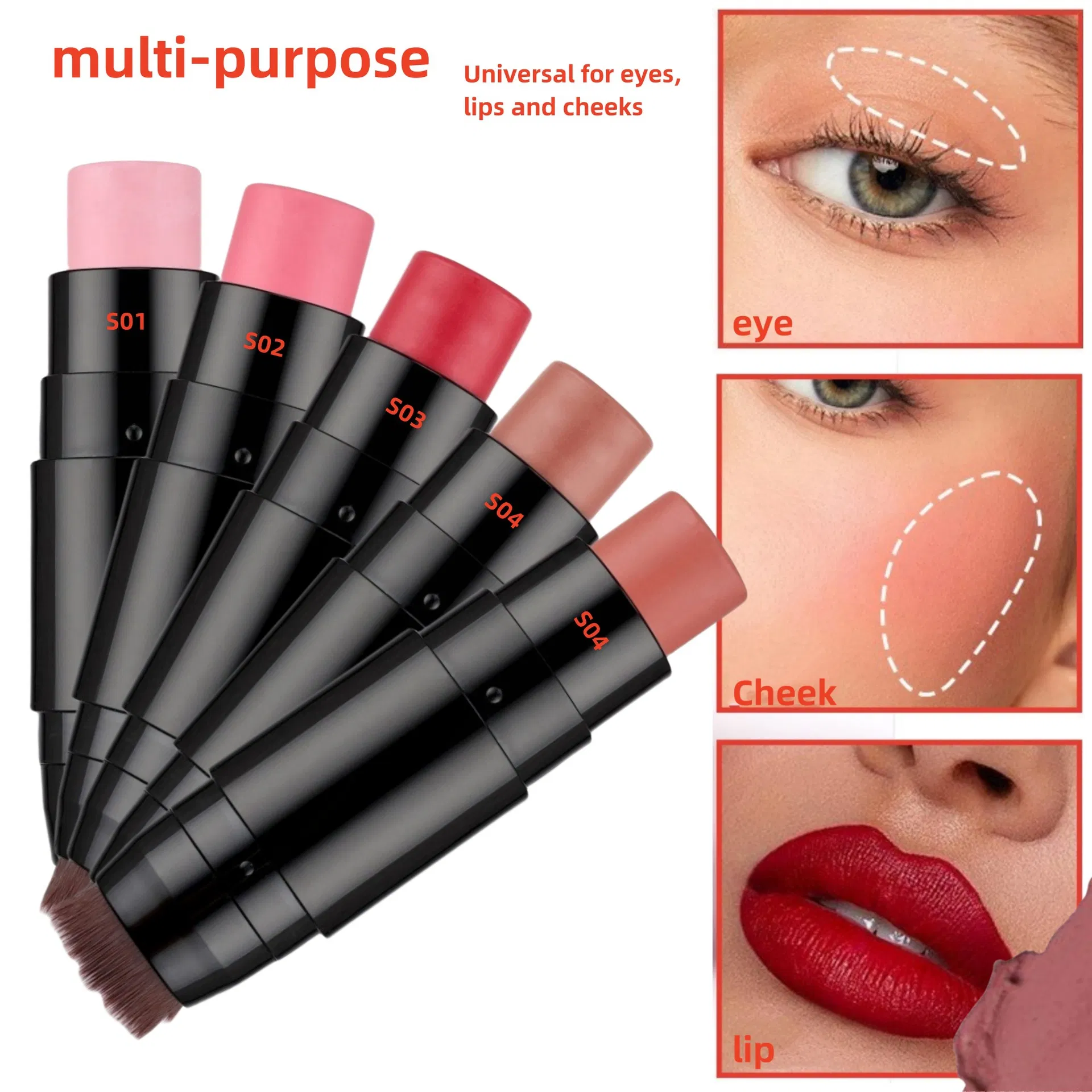 Cruelty Free Face Contour Highlight Cheek Stain Blush Stick Makeup Pen with Brush