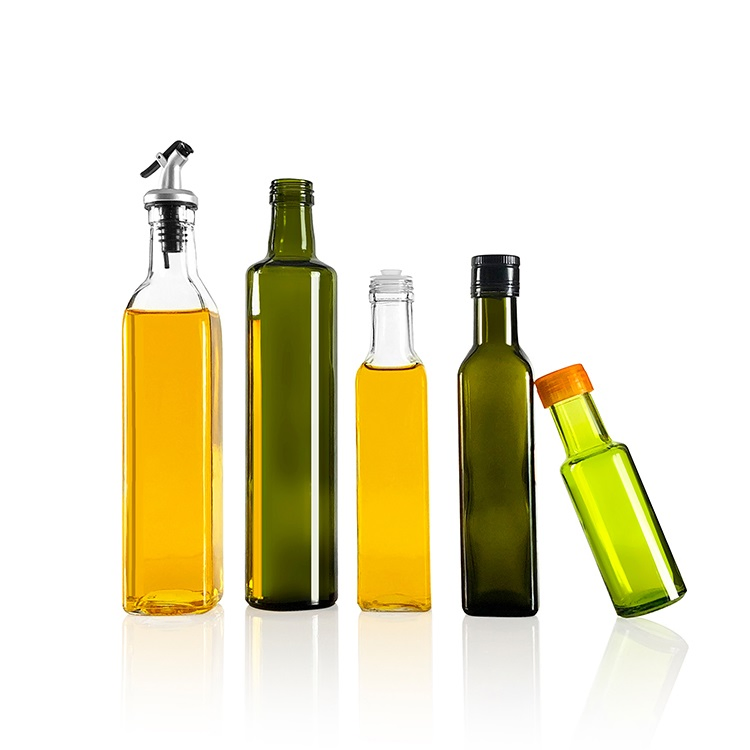 Sale Marasca Green Square Cooking Edible Glass Olive Oil Bottle 100ml 250ml 500ml 750ml 1L