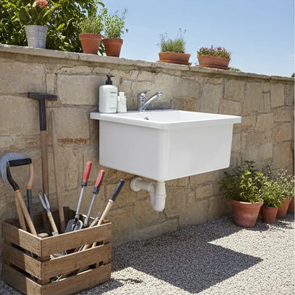 Sally White Acrylic 22X24.4X13.8" Laundry Cabinet Vanity Basin Sink for Washing Room
