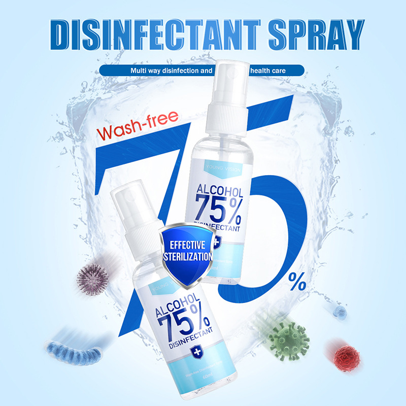 Portable 60ml/1bottle 0em Liquid Hand Sanitizer 75% Alcohol Disinfectant Spray