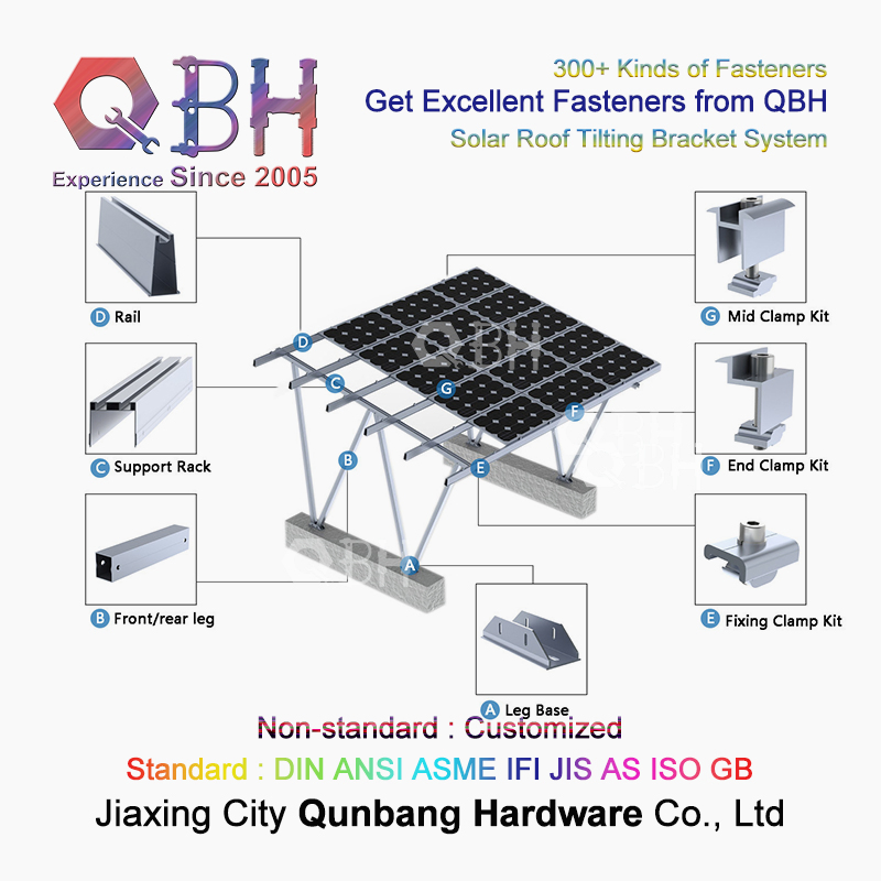 Qbh Customized Photovoltaic PV Energy System Roofing Tilting Mounting Solar Power Panel Aluminum Alloy Extrusion Guid Bracket Supporting Structure for Solar