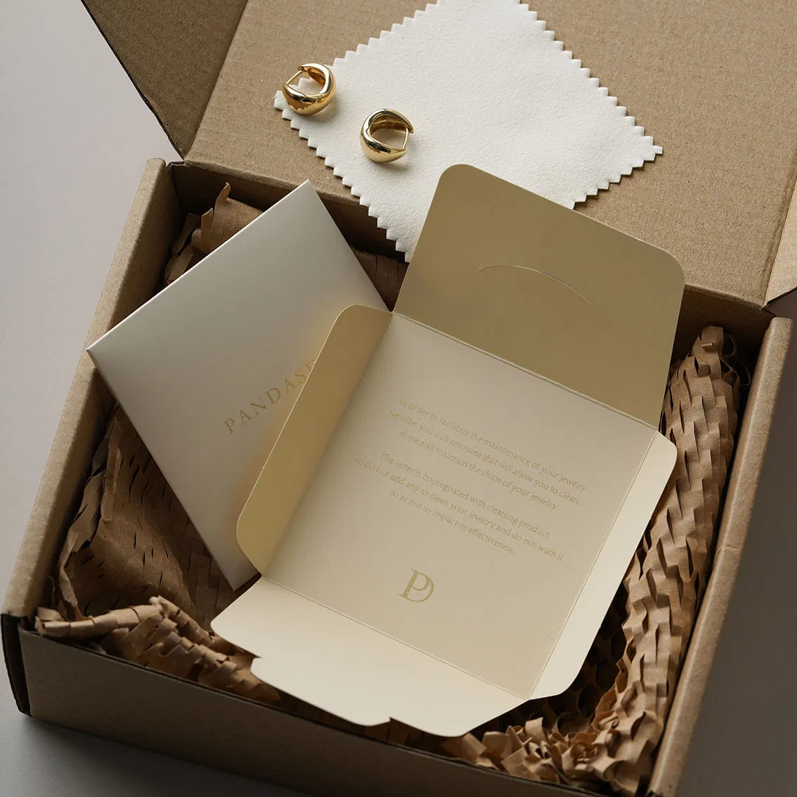 Pandasew Customizable Beige Silver Polishing Cloth Featuring Your Brand Logo for Jewelry Cleaning with Paper Case or Cloth Only