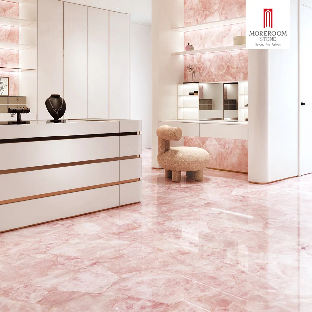 Pink Artificial Marble Slab Rosa Crystal Sintered Stone for Decorative Wall Countertops