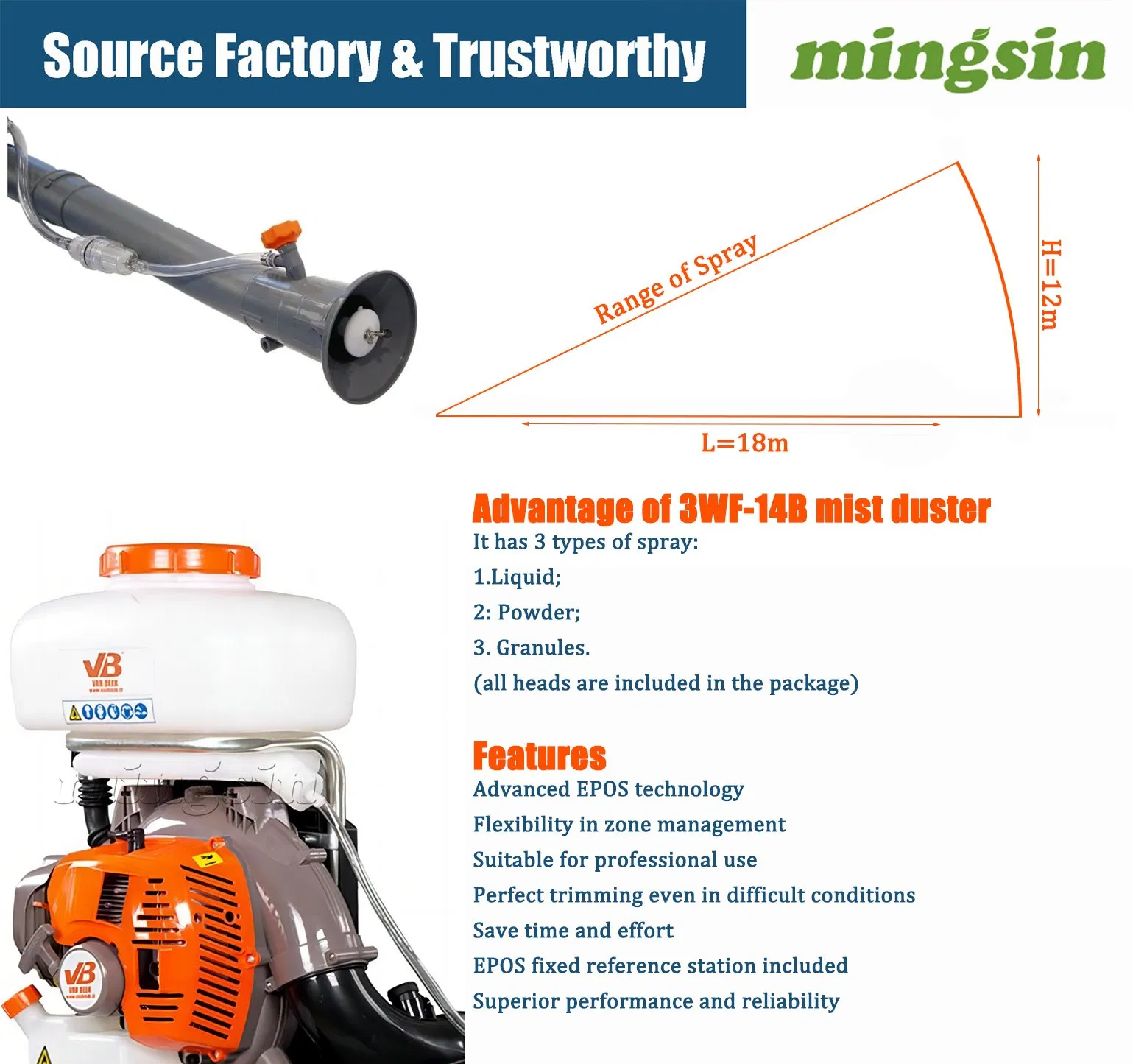 Mist Blower Sprayer 3wf-6A Gasoline Knapsack Power Mist Duster