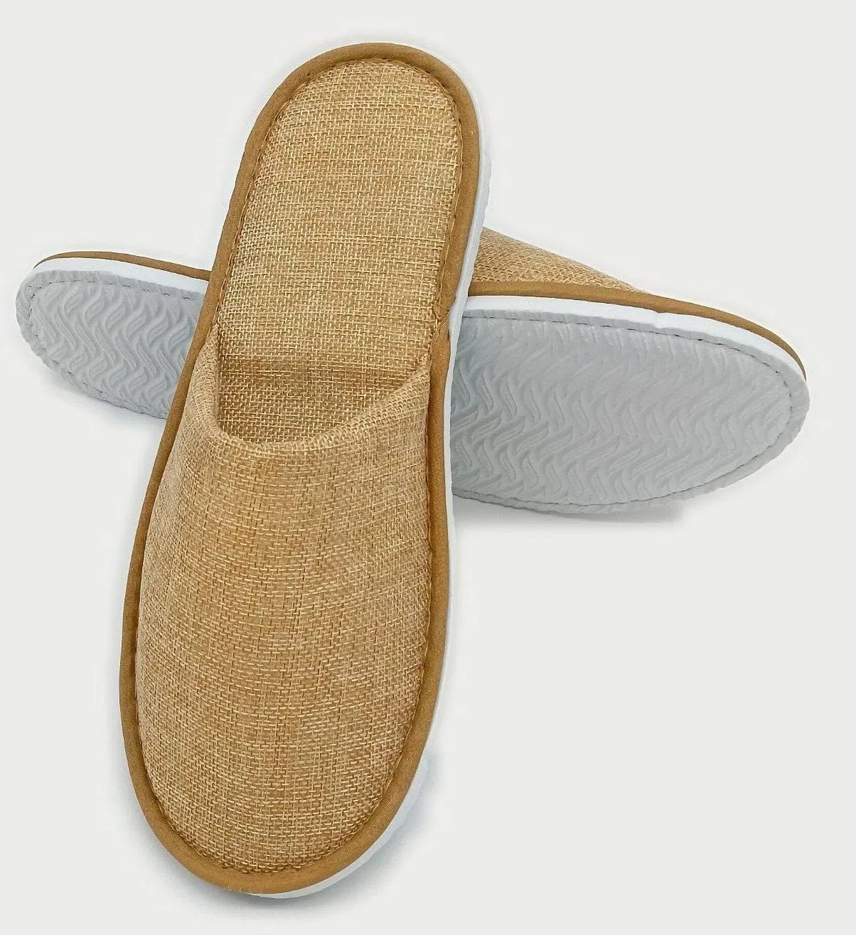 Unisex High End Eco Friendly Linen Aviation Hotel Slippers with Coconut Palm Sole Eco Friendly Adult Close Toe Disposable Hotel Linen Slipper Airline Slippers