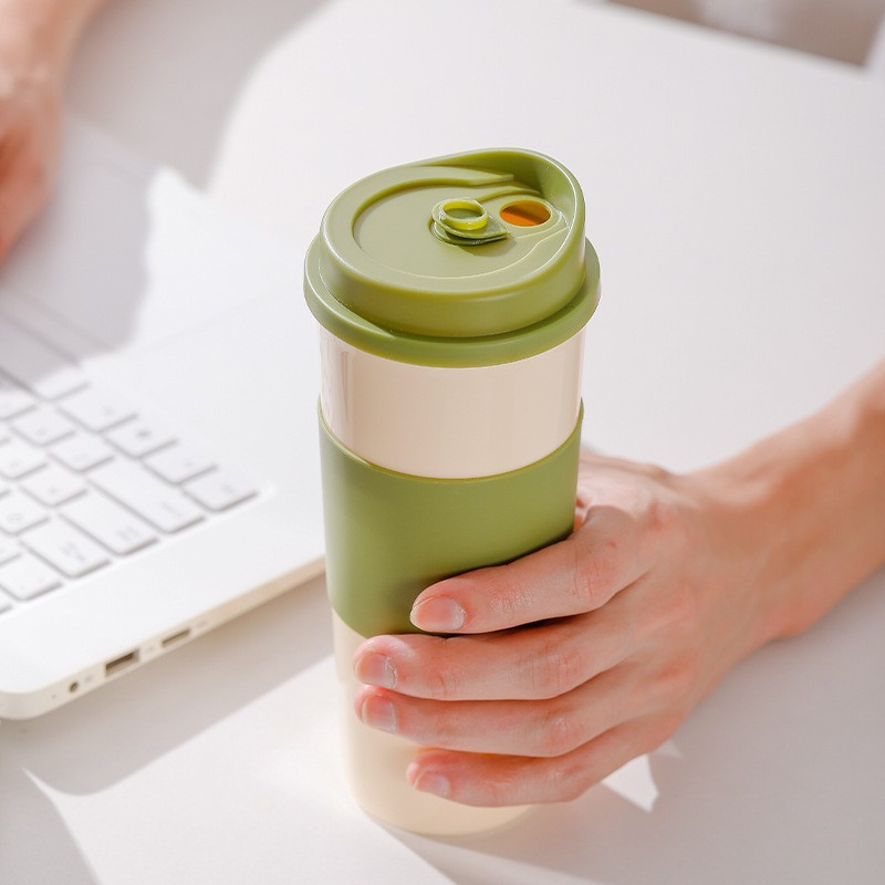 Wheat Straw PP Coffee Cup and Milk Cup with Sealed Sliding Cover for Heat Insulation and Preservation. Outdoor Portable Water Cup.