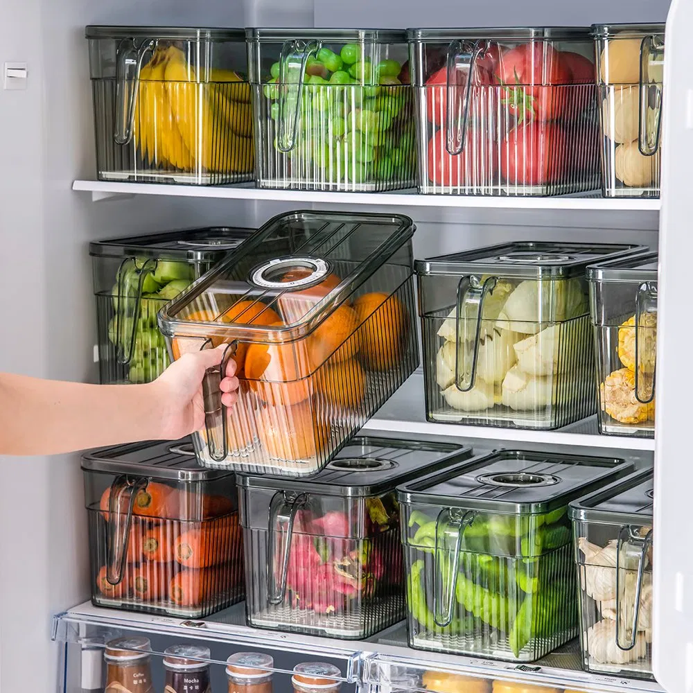 Kitchen and Pantry Storage Organizer Clear Refrigerator Storage Box Airtight Refrigerator Food Container with Lid Handle