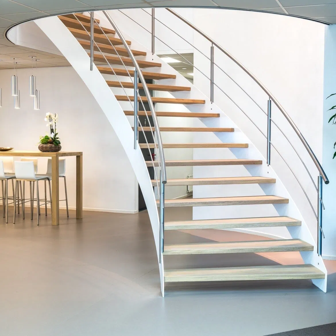 Commercial Metal Wood Antique Interior Stairs Glass Curved Stairs