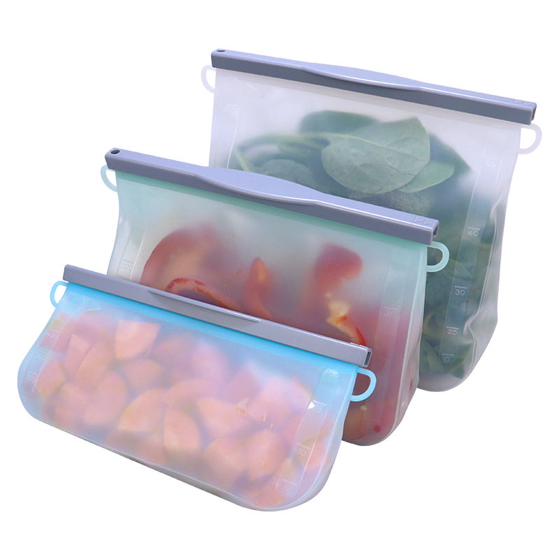 Custom Eco-Friendly Silicone Food Storage Pouch Dishwasher Freezer Safe Reusable Silicon Ziplock Food Bags for Outdoor Travel Packaging