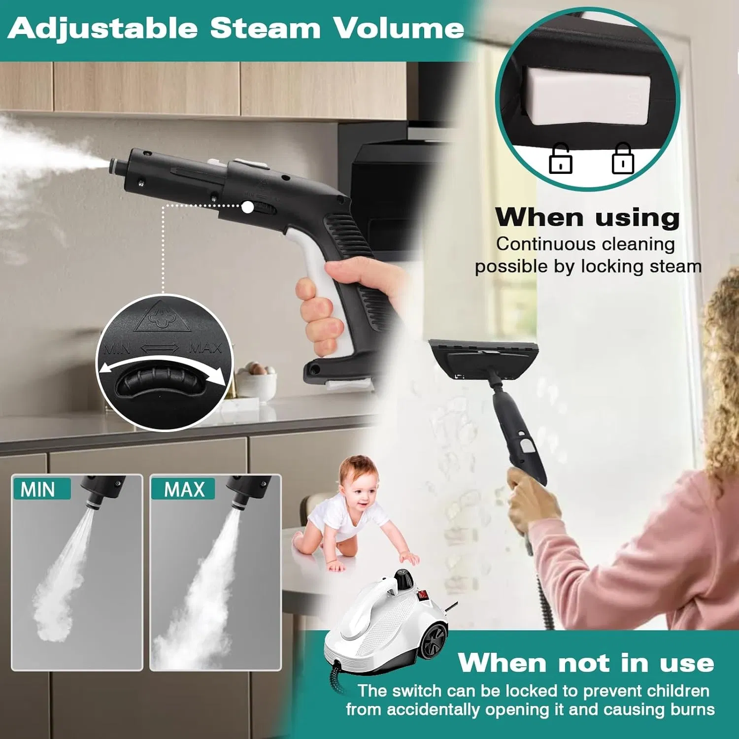 Multi Purpose Steamer Professional Household Cleaning Machine High Pressure and Temperature Steam Mop (SW618-G)