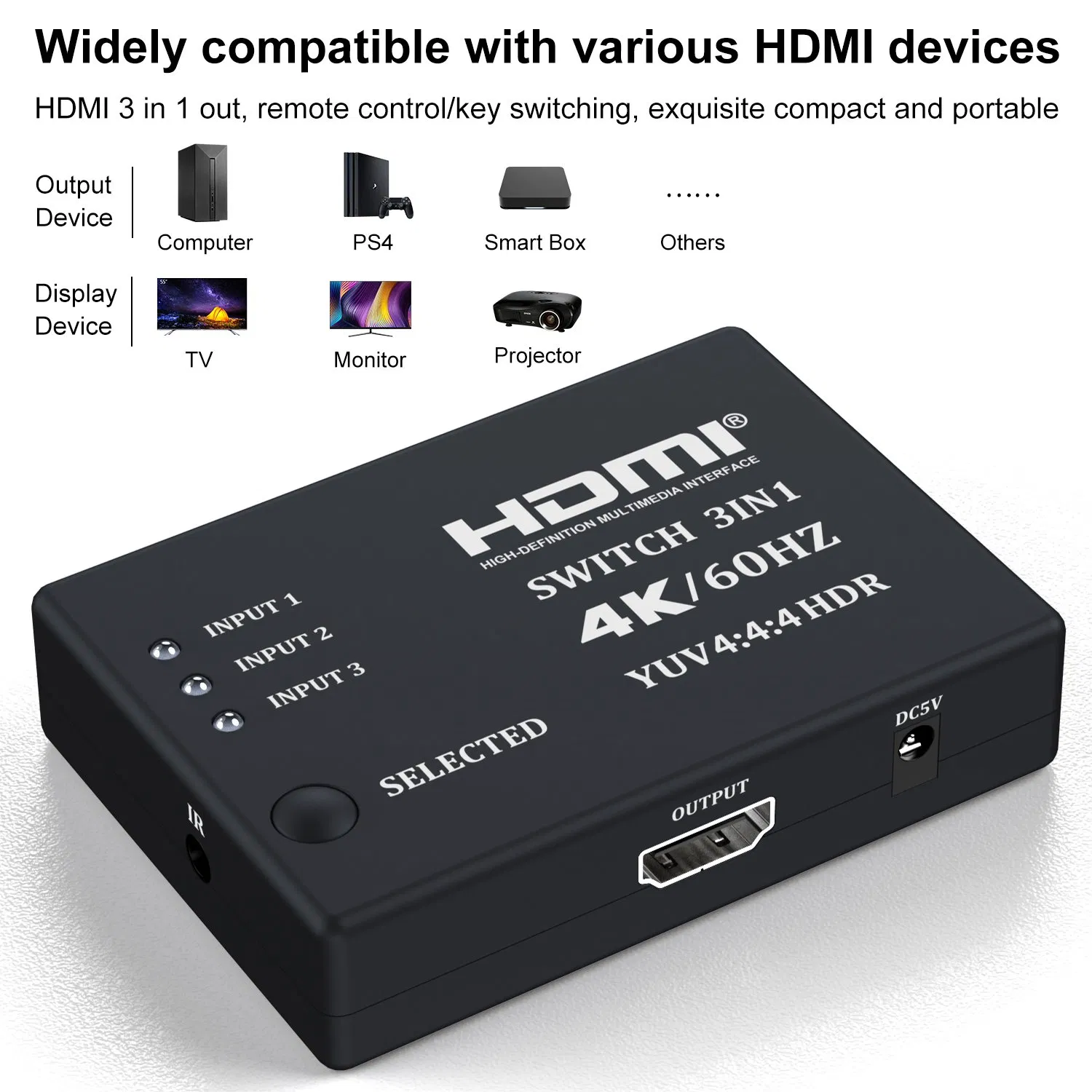 Коммутатор HDMI 3x1 4K 60Гц с пультом