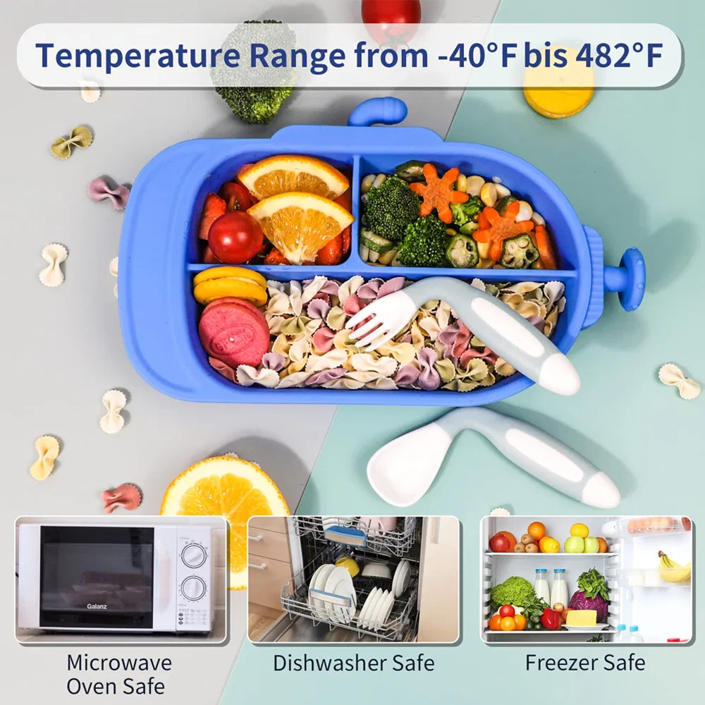 Customized Cute Submarine Shape Silicone Dining Plate Essential Kitchen Utensils for Babies