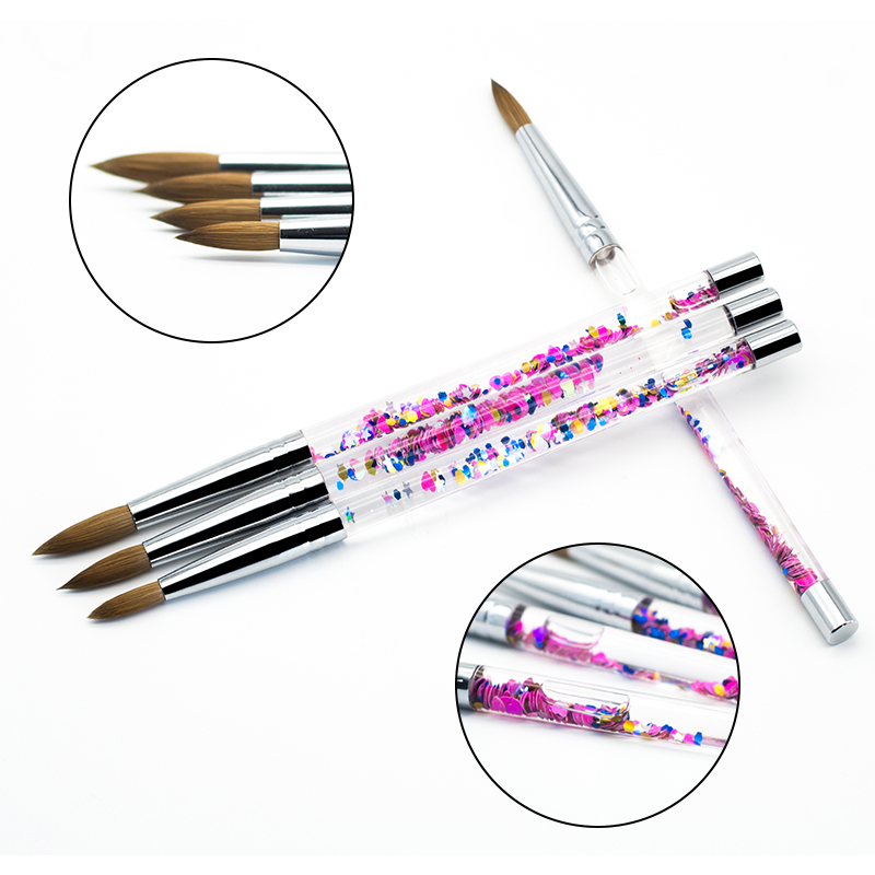 Purple Color Sequined Liquid Handle Kolinsky Sable Nail Brush