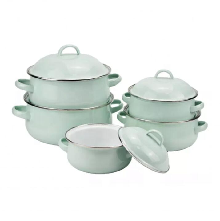 16-24cm 673dg-K 5PCS Black Pot Turkish Cast-Iron Cookware Kitchen Cooking Pot Enamel Casserole Set Enamelware