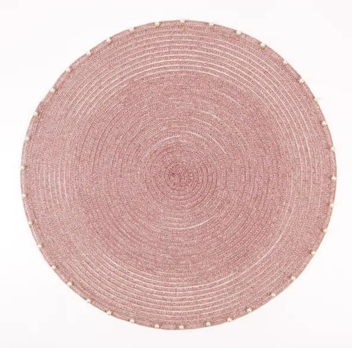 Handmade Shiny Metallic Christmas Table Mat with Decorative Gold Beads