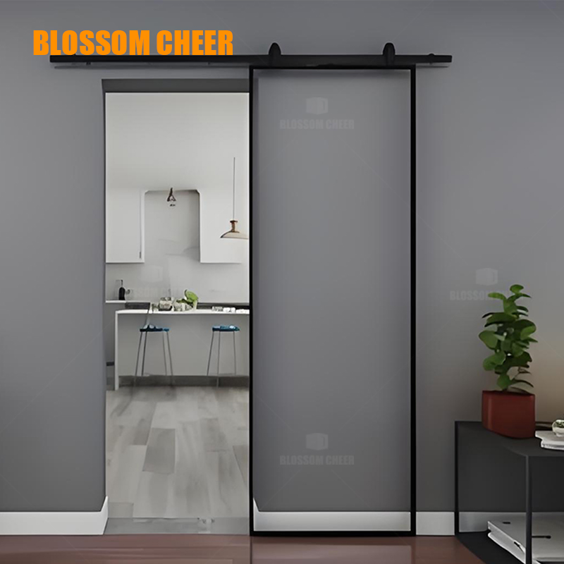 Aluminum French Double Glass Sliding Bedroom Barn Door Design for Interior Doors