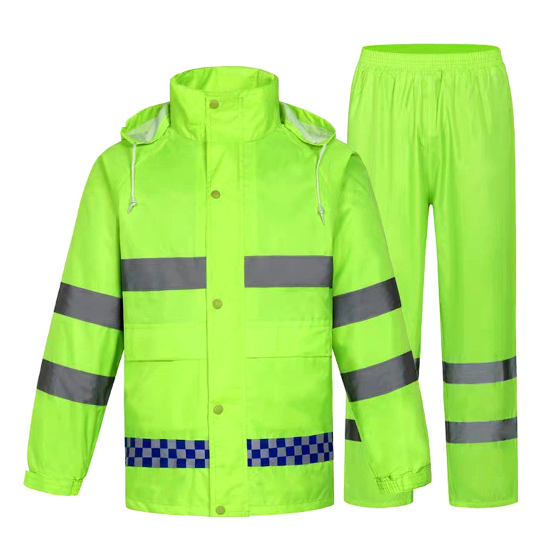 Fluorescent Green Windproof Protective Rain Coat with Pants Safety Waterproof Raincoat