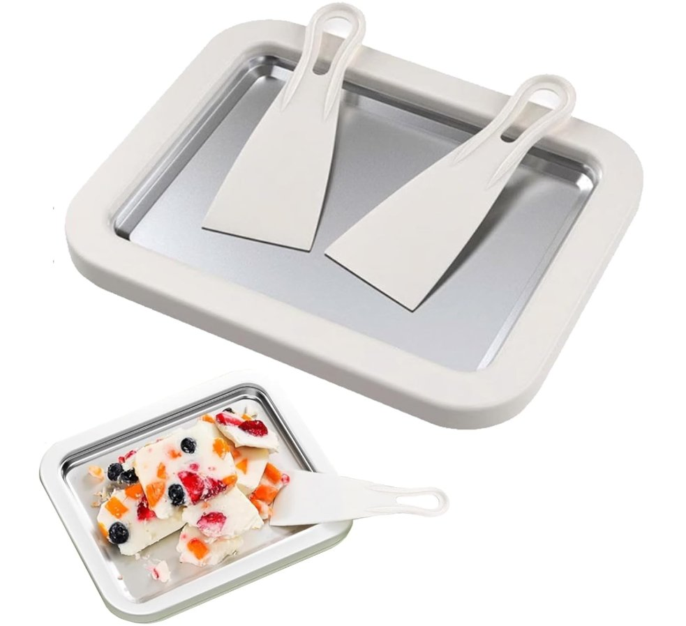 Stainless Steel Instant Freeze Plate Rolled Ice Cream Maker with 2 Scrapers