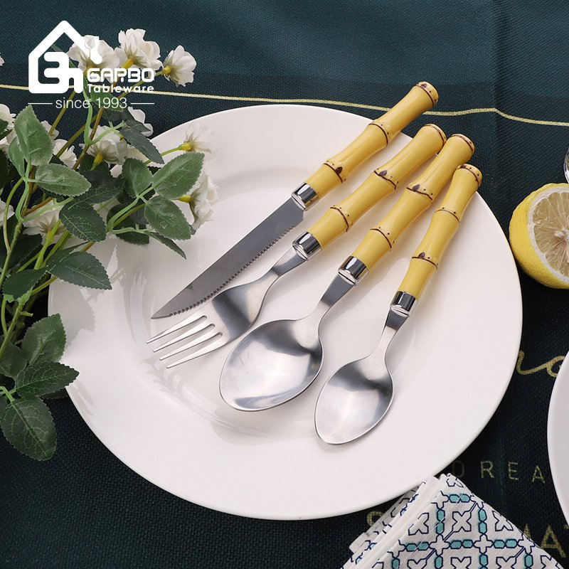 South America Bamboo Design Stainless Steel Dinner Fork Tea Food Grade Flatware Cutlery Set for Wedding Home Use