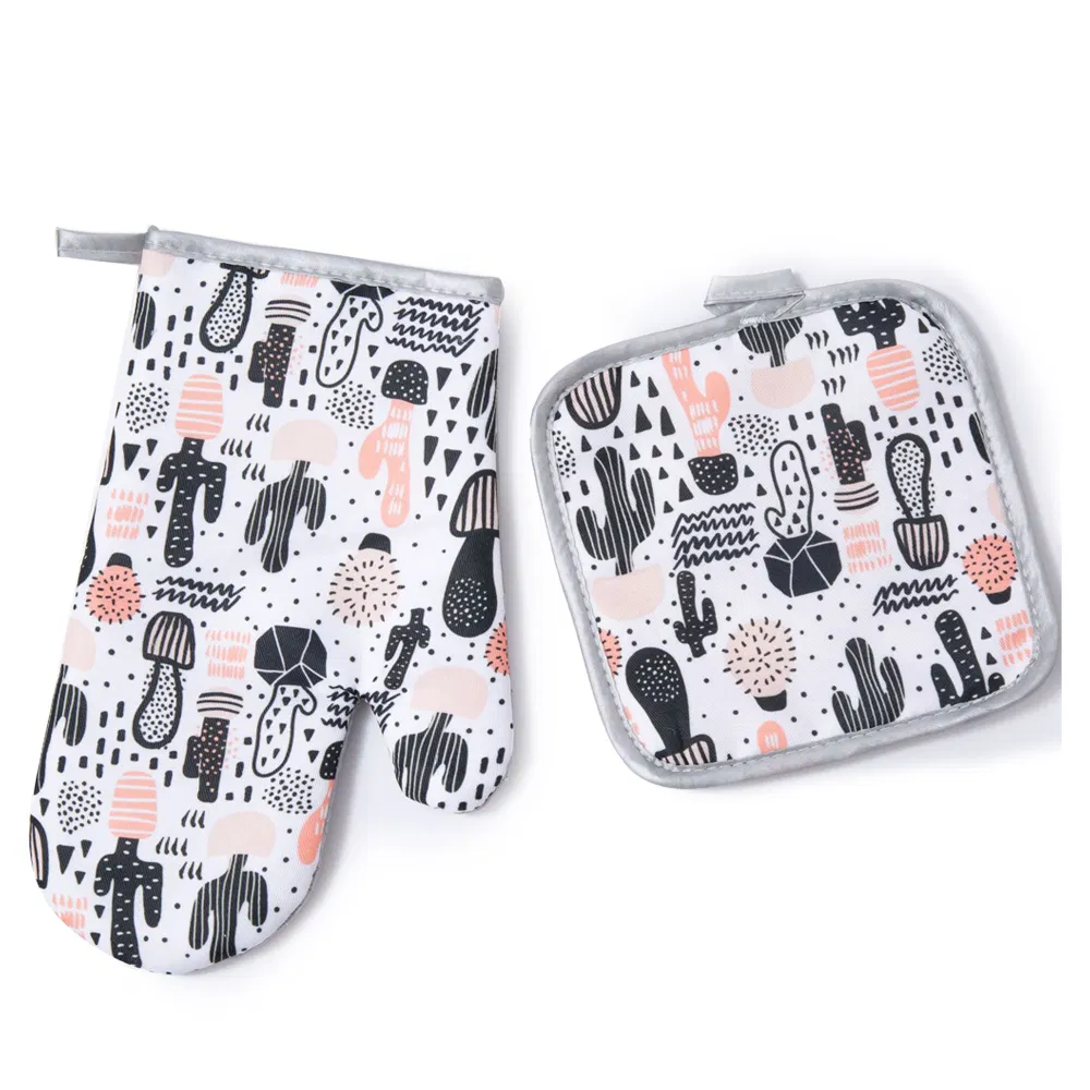 Heat Resistant Silicone Cooking Oven Mitt Print Pattern Rubber Grilling Gloves Oven Glove