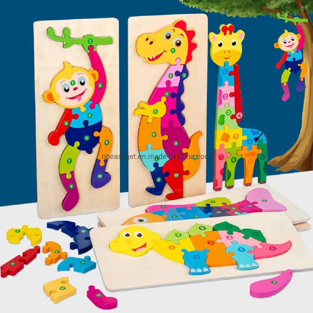 Wooden Animal Shape 3D Puzzle for Kids Gift Toys for Baby Toddler Children Learning Educational Jigsaw Eco-Friendly Children Toys Esg17557