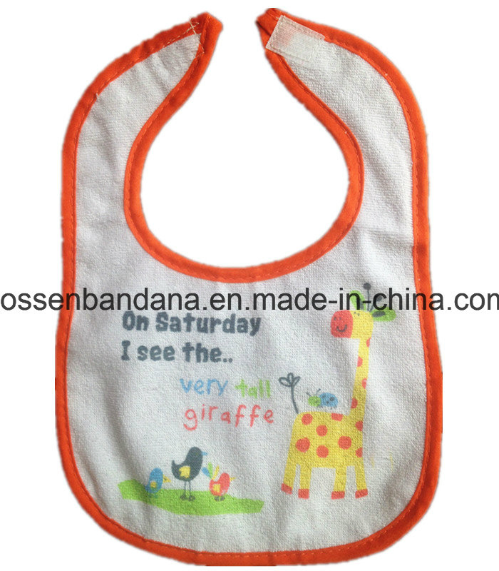 China Factory Produce Customized Logo Printed Cotton Terry Blue Baby Bib Apron