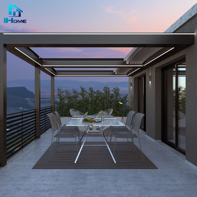 Automatic Rain Sensor Electric Patio Cover Aluminum Louvered Waterproof System Retractable Pergola Roofing for Terrace