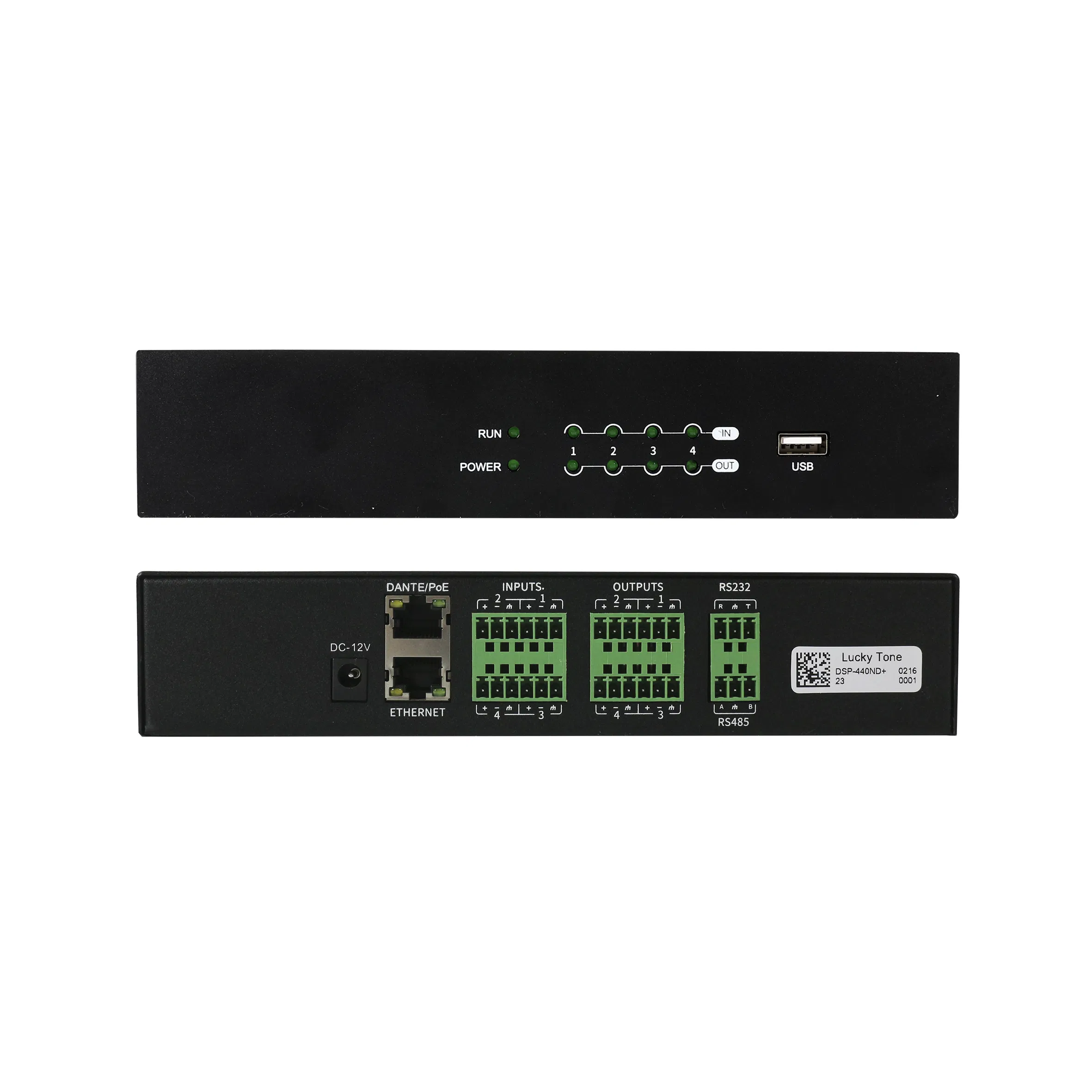 Built-in USB Sound Card Configurable Digital 4 in 4 out Audio Processor with RS 232, Camera Control and Dante
