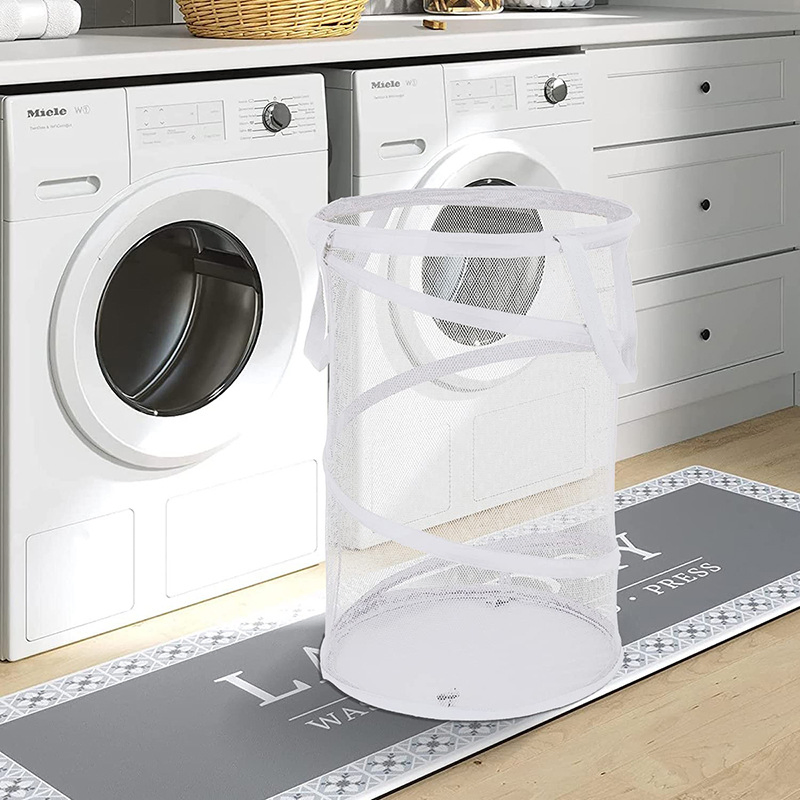 Mesh Collapsible Foldable Washing Clothes Pop up Laundry Basket Hamperwith Lid & Handles