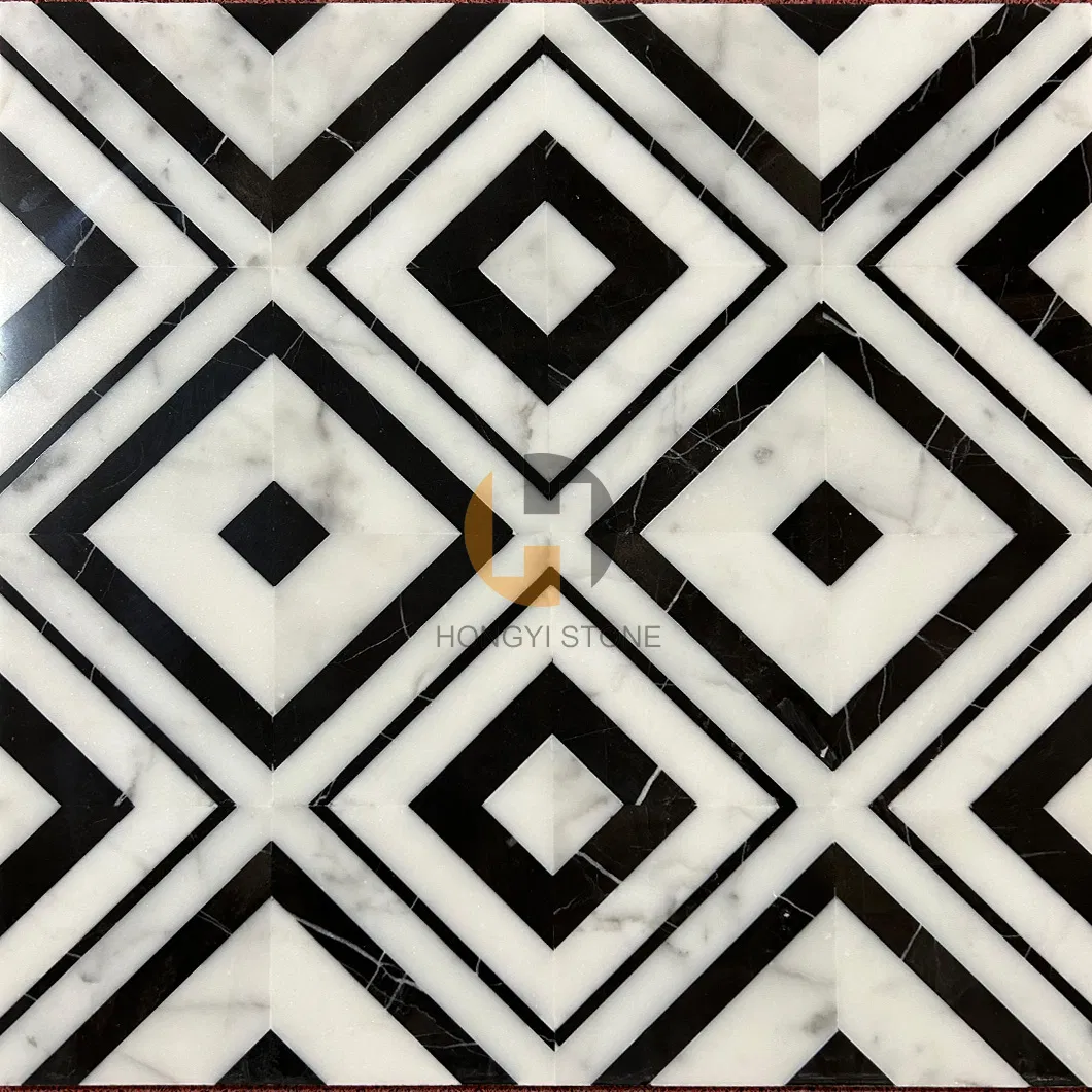 Custom Polished Simple Design Marble Water Jet Medallion Tile for Floor