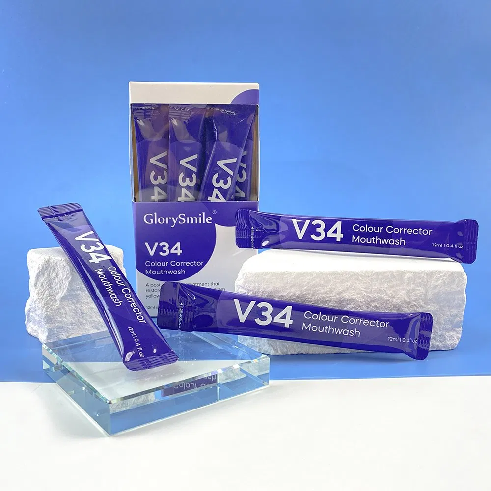 Oral Care 12ml V34 Mouthwash with 20 Pouches Inside Bright Smile Purple V34 Colour Corrector Mouthwash Private Logo
